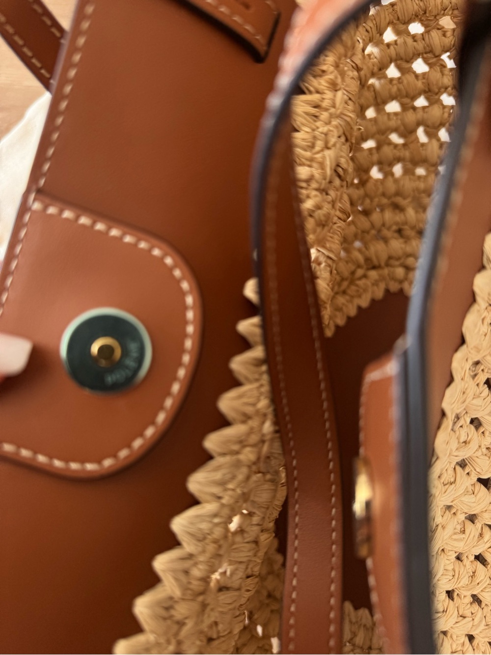 Polene Two-Tone Woven Straw Tote with Tan Leather Trim - Picture 6 of 6